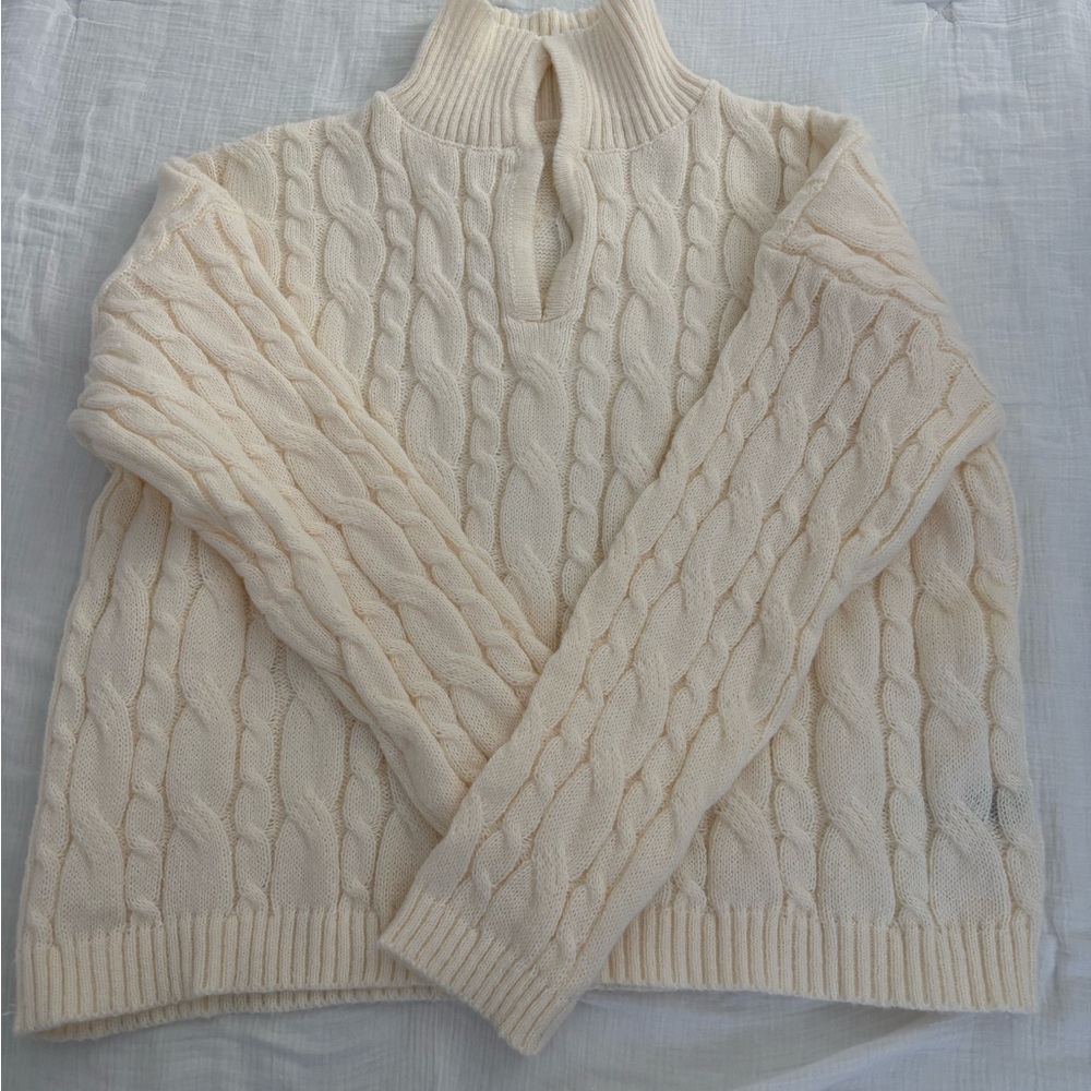 SHEIN Cream Cable Knit Turtleneck Sweater